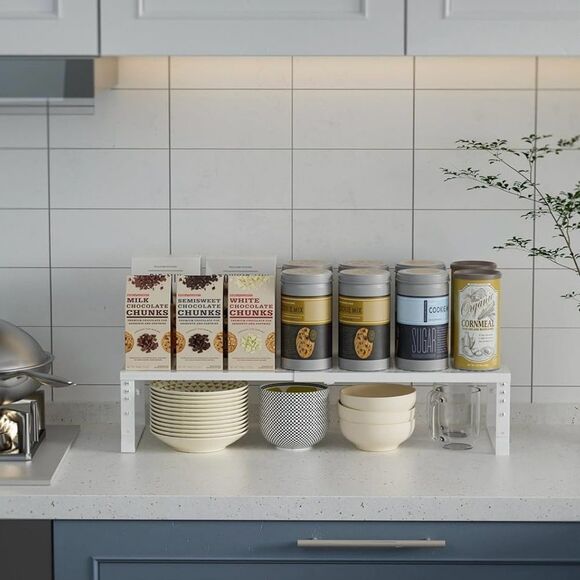Expandable Spice Rack Kitchen Cabinet Shelf Organizer Large White New - Picture 1 of 4